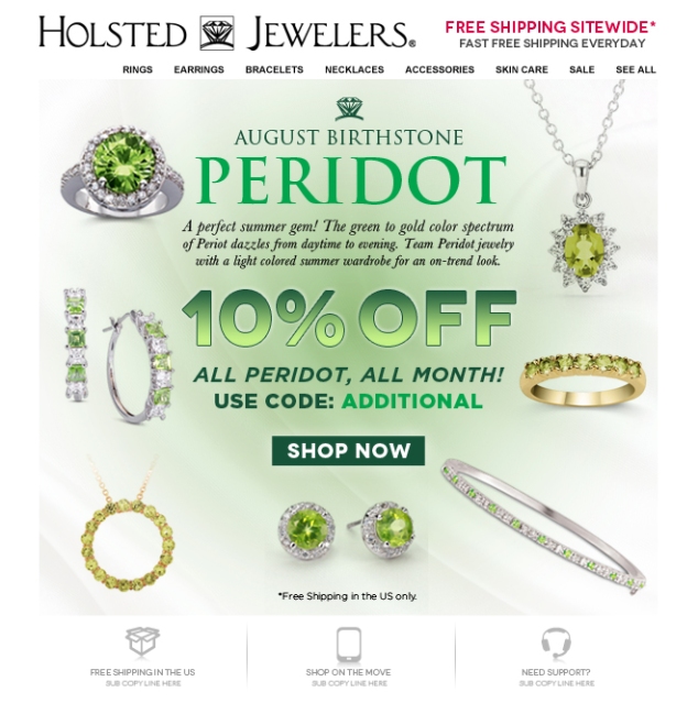Extra 10% Off August Birthstone - Peridot Jewelry.  Enter code: PERIDOT10 at checkout plus Free Shipping Sitewide.